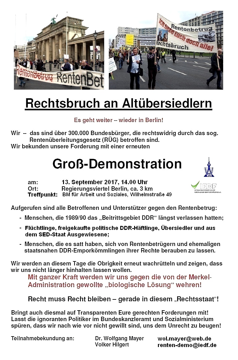 Aufruf 5. Demo am 13. September 2017